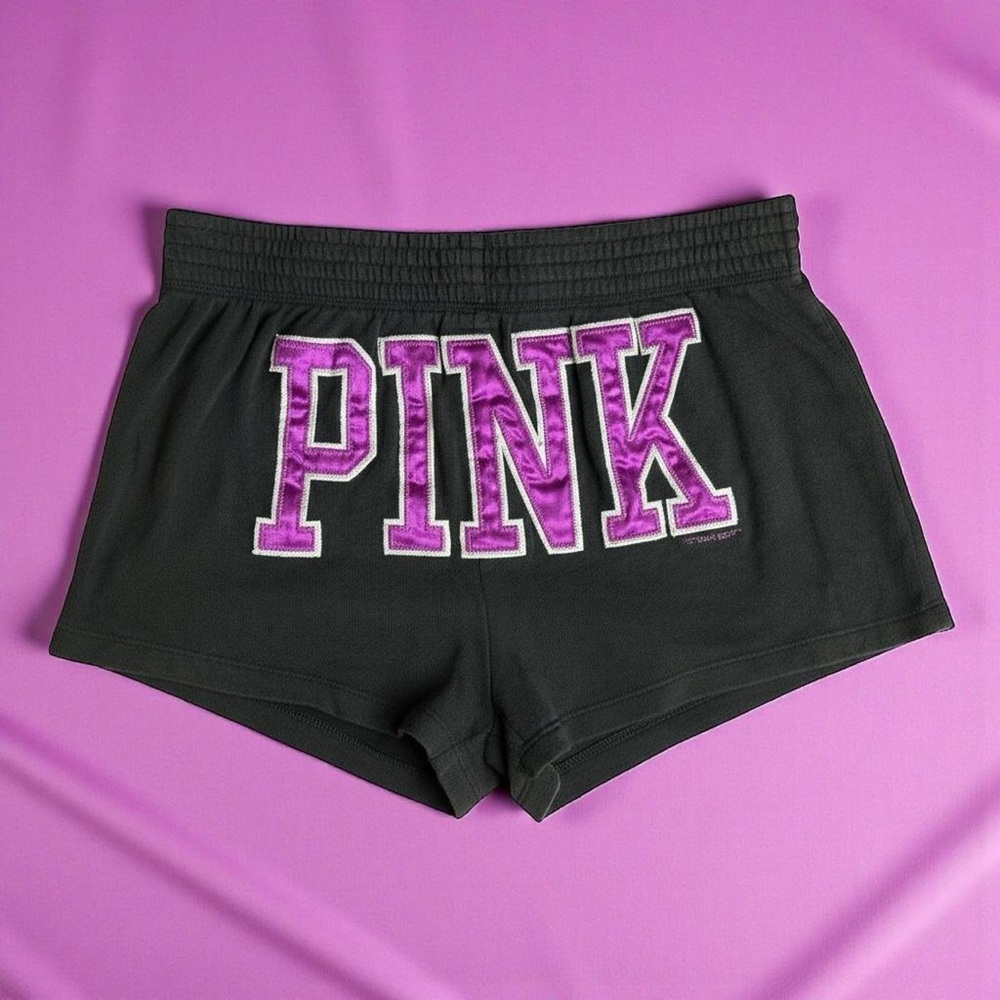 Rare Victoria's Secret PINK vintage satin logo black/purple cotton lounge shorts